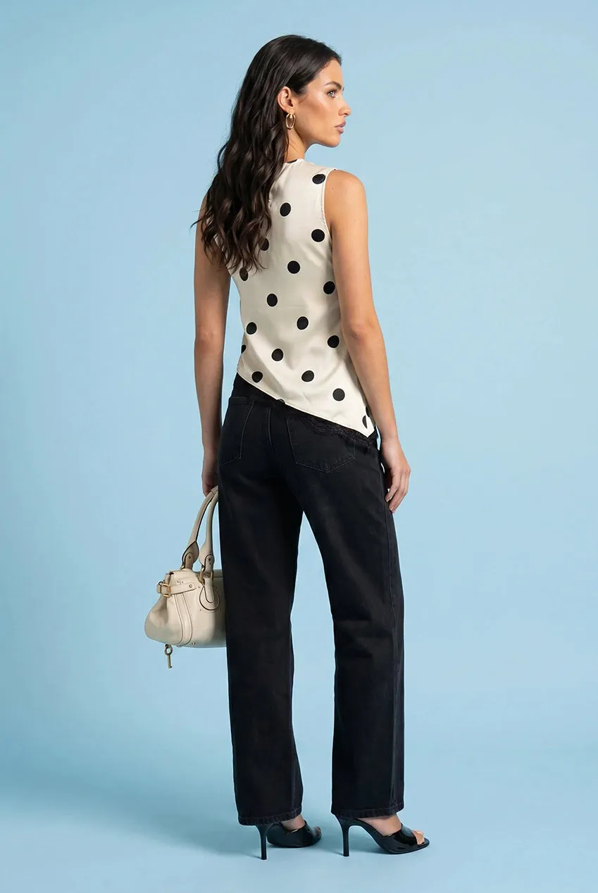 Goddiva Urban Bliss Lace Spot top bianco pois pizzo