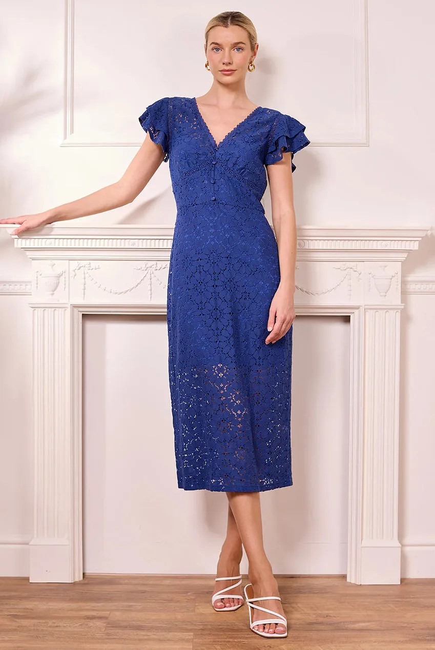 Angeleye Navy Lace abito midi blu navy in pizzo