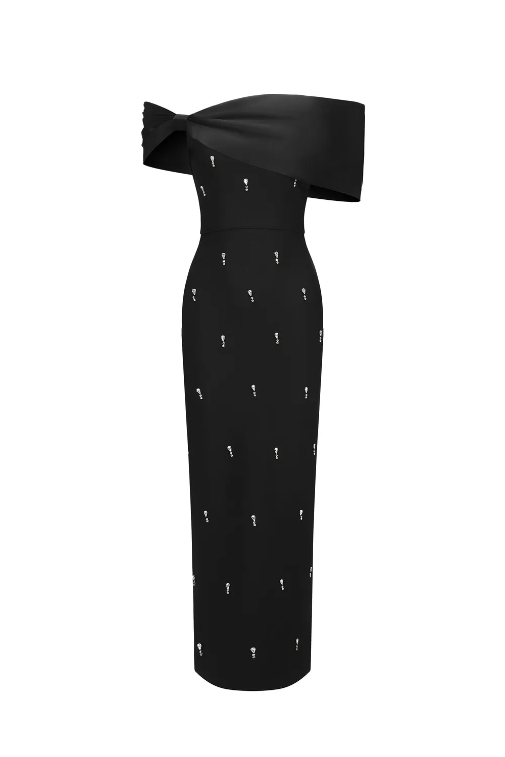 Bella Barnett Palez abito maxi nero monospalla bandage