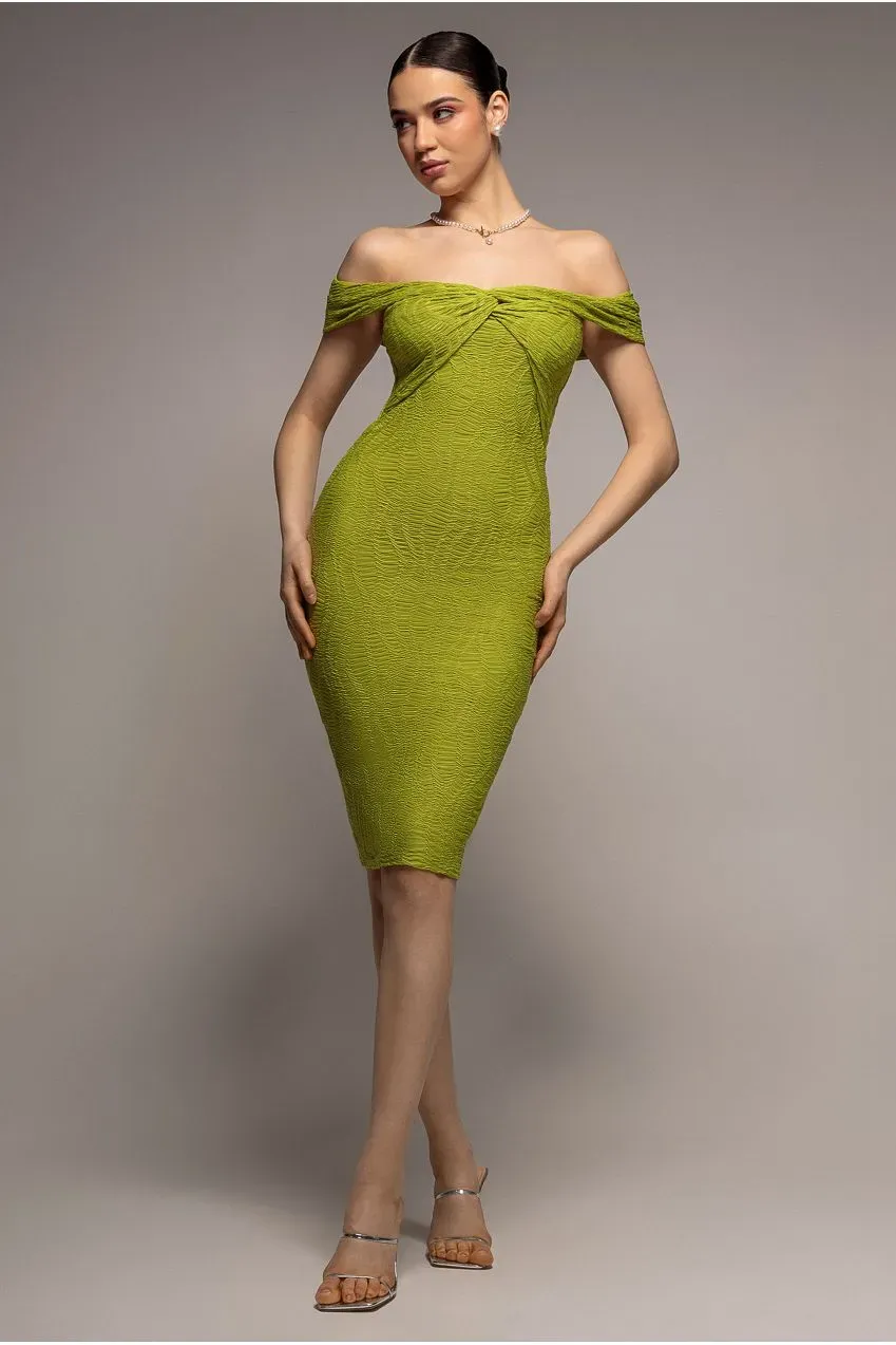 Goddiva Front Knot Twist abito midi lime bardot