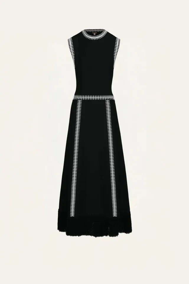Johanna Ortiz Holiday abito midi nero maglia frange