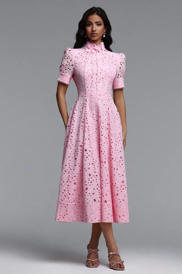 Bella Barnett Kitsu abito midi rosa manica corta