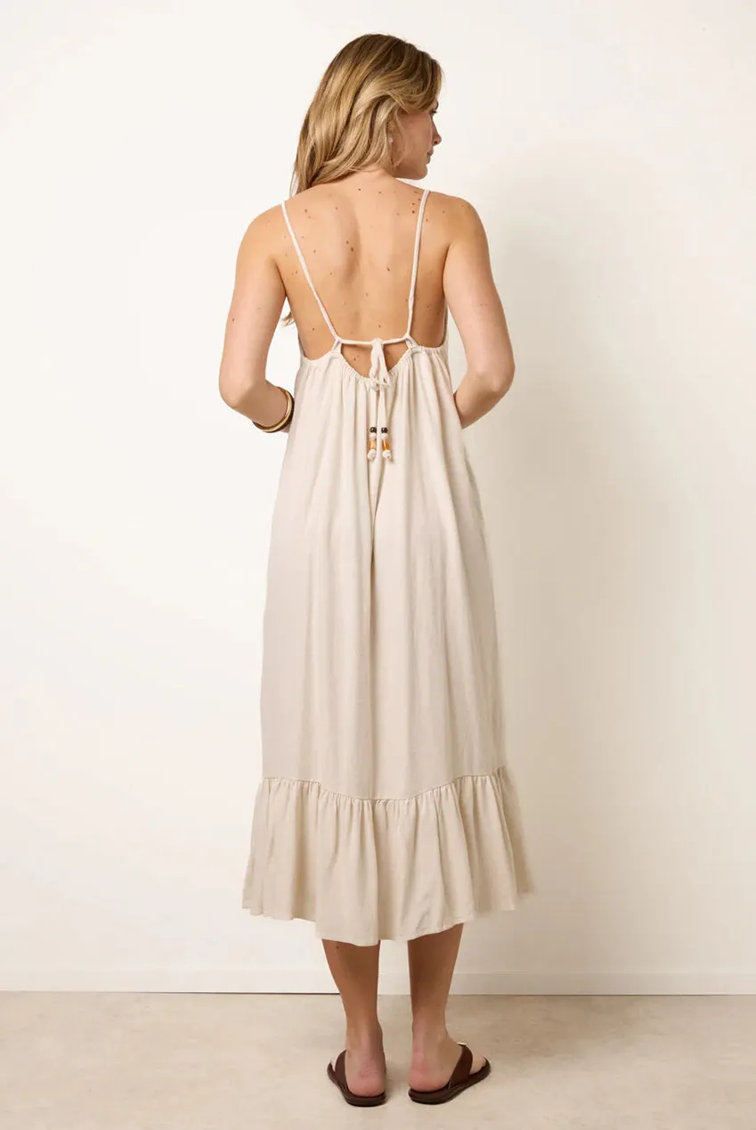 Blue Vanilla Natural Textured Abito Beige con perline