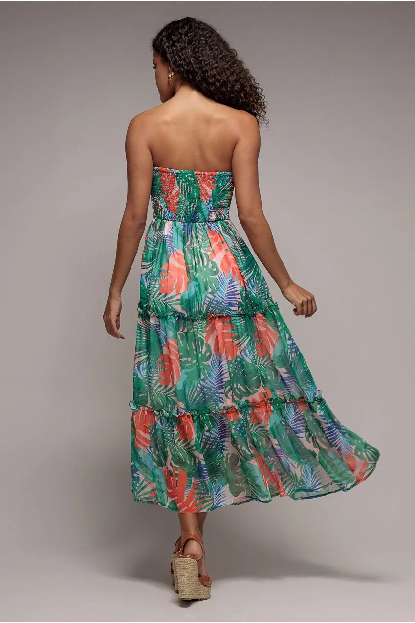Goddiva Boobtube DR3568 abito maxi fascia jungle print