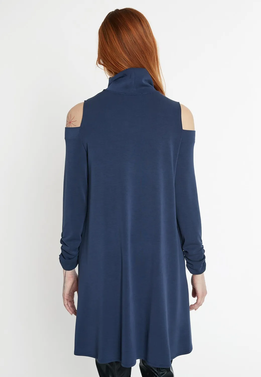 Ana Alcazar Sebaja abito blu jersey cut-out collo alto