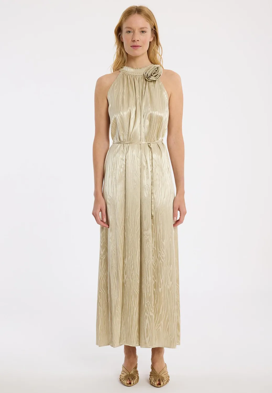Ana Alcazar Zartea abito lungo satin oro