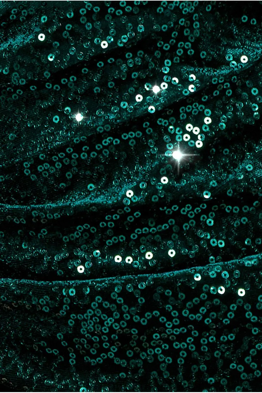 Goddiva Sequin Velvet Bardot tuta verde smeraldo paillettes
