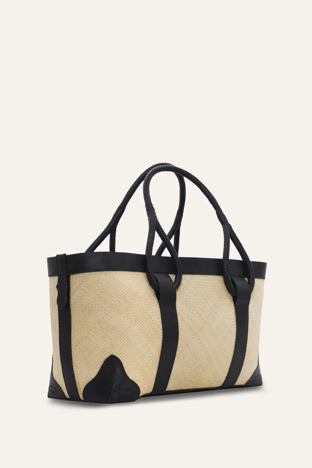 Johanna Ortiz Wind Traveler borsa tote ecru nero paglia
