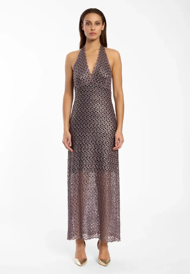 Ana Alcazar Dilna abito maxi marrone metallizzato
