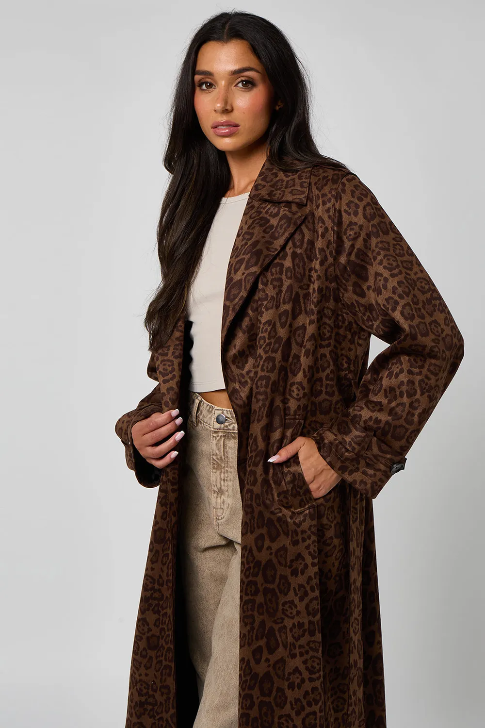 Urban Bliss Leopard Trench cappotto scamosciato leopardato