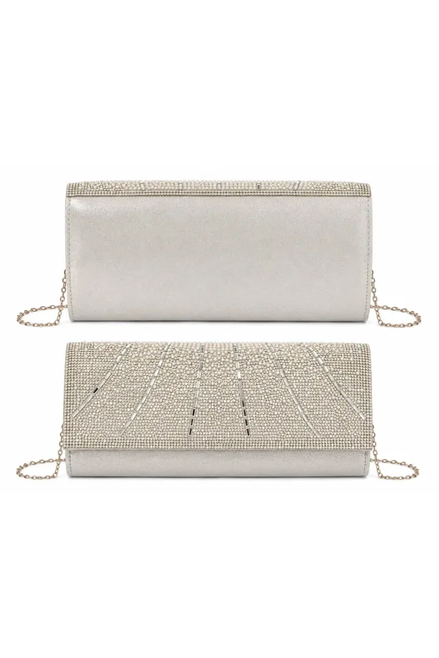 Double Second pochette argento strass con catena