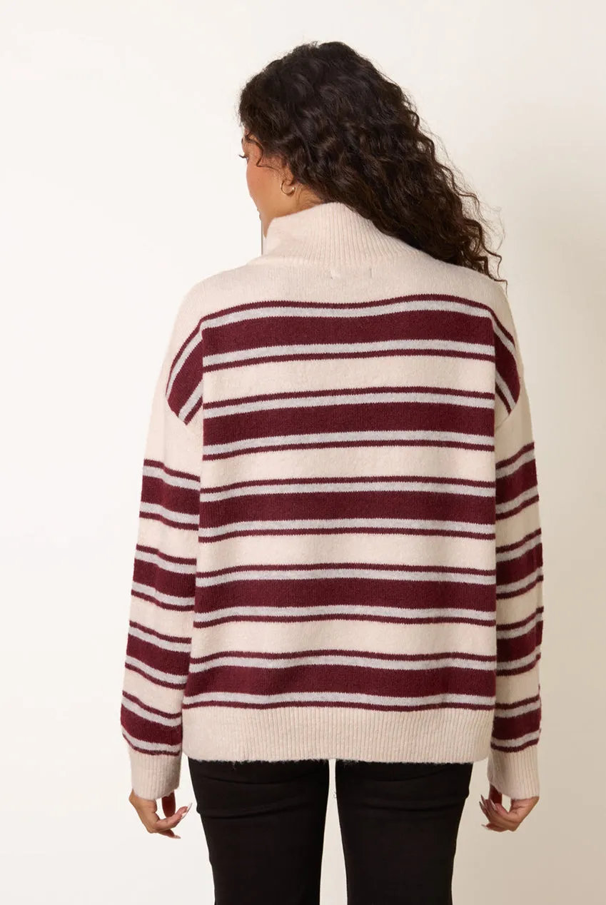 Blue Vanilla Stripe Knit maglione bordeaux righe zip