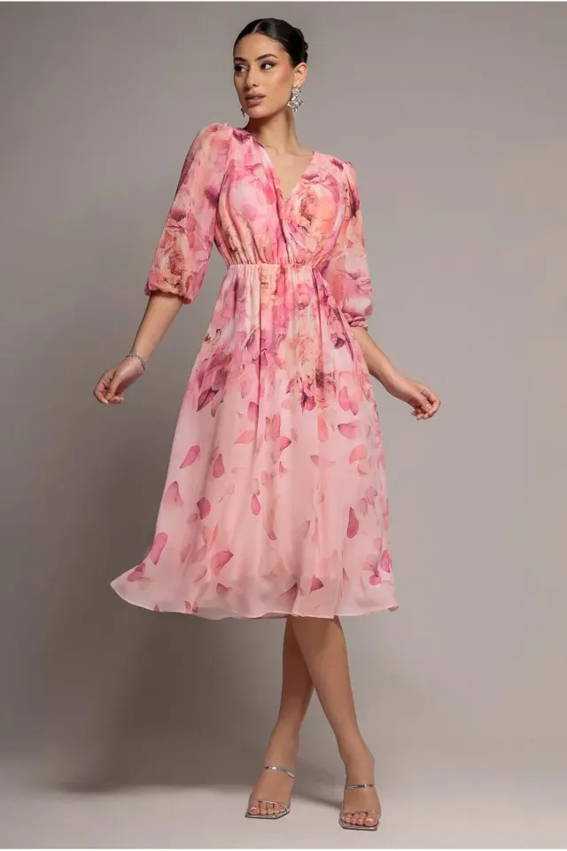 Goddiva Floral Wrap DR5132 abito midi blush chiffon