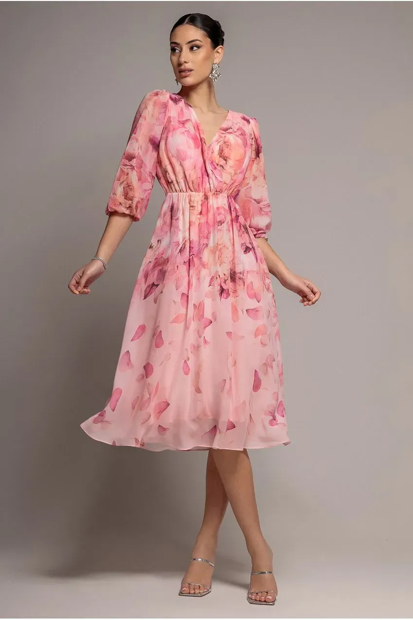 Goddiva Floral Wrap DR5132 abito midi blush chiffon