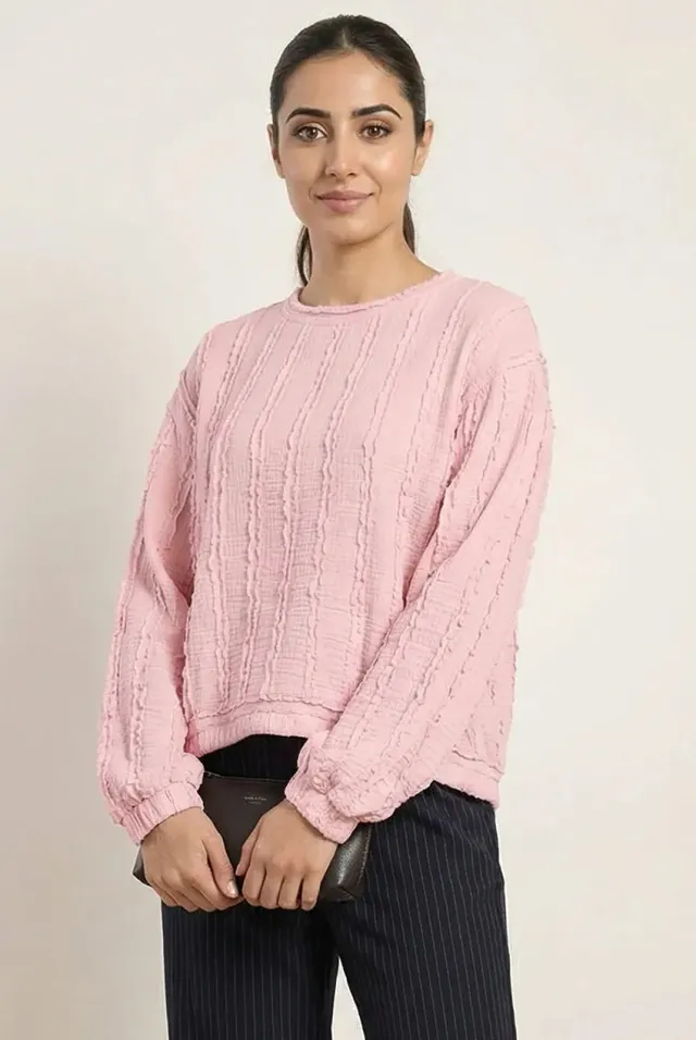 Blue Vanilla Ruffle Detailed top rosa manica lunga
