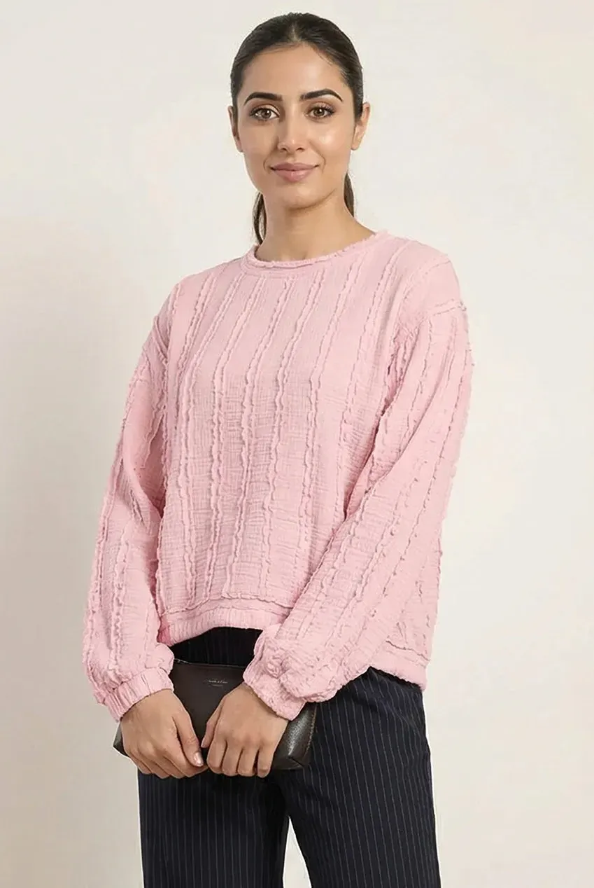 Blue Vanilla Ruffle Detailed top rosa manica lunga