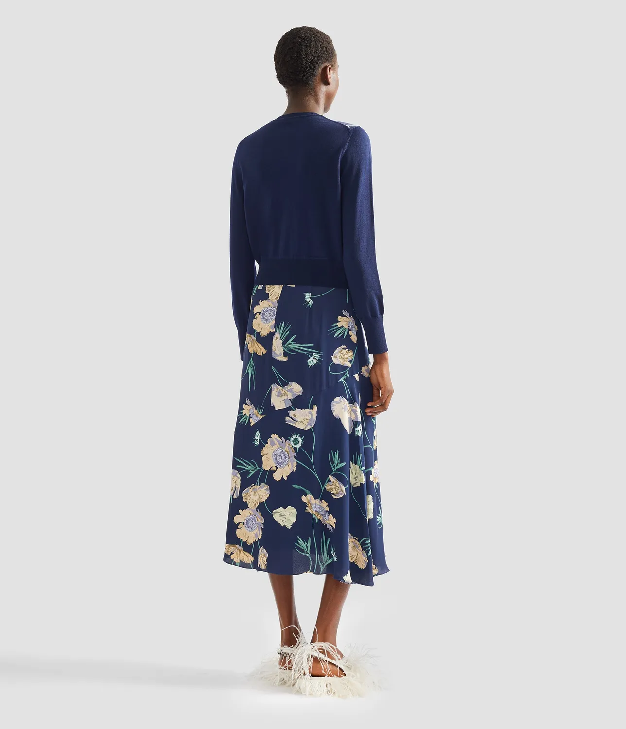 Erdem Floral Print Panel Cropped cardigan lana blu