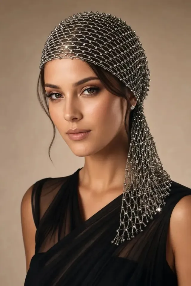 Goddiva SVNX Vintage Rhinestone copricapo velo argento