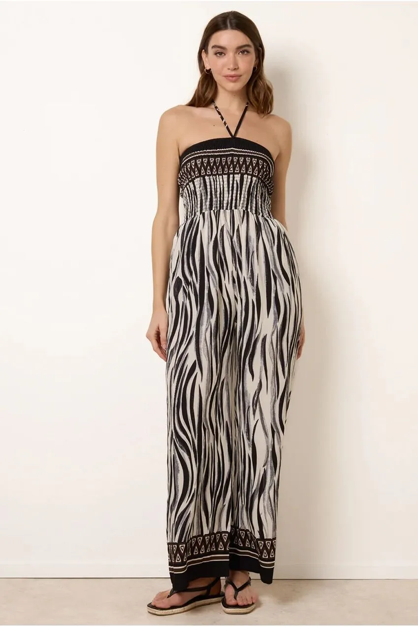 Blue Vanilla Zebra Print Halter Neck tuta nera zebrata