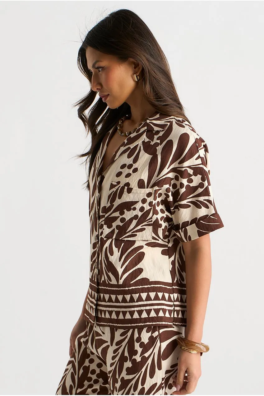 Gini London Camicia Resort Cioccolato Bordo Floreale
