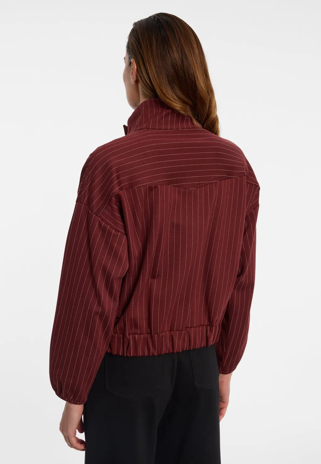 Ana Alcazar Enlyvo giacca bomber bordeaux gessata