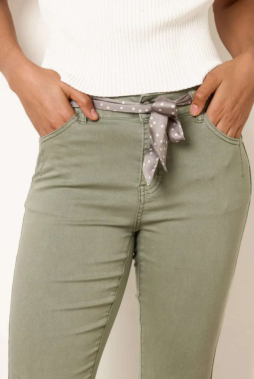 Blue Vanilla Slim Leg Stretch Denim Scarf Trousers jeans kaki chiaro elasticizzati