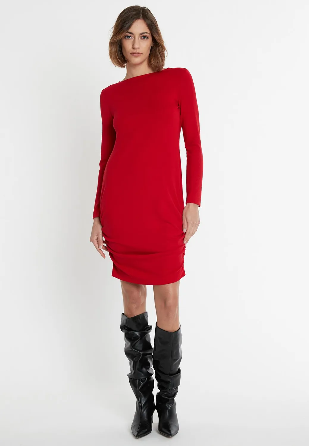 Ana Alcazar Sisly abito mini jersey rosso schiena