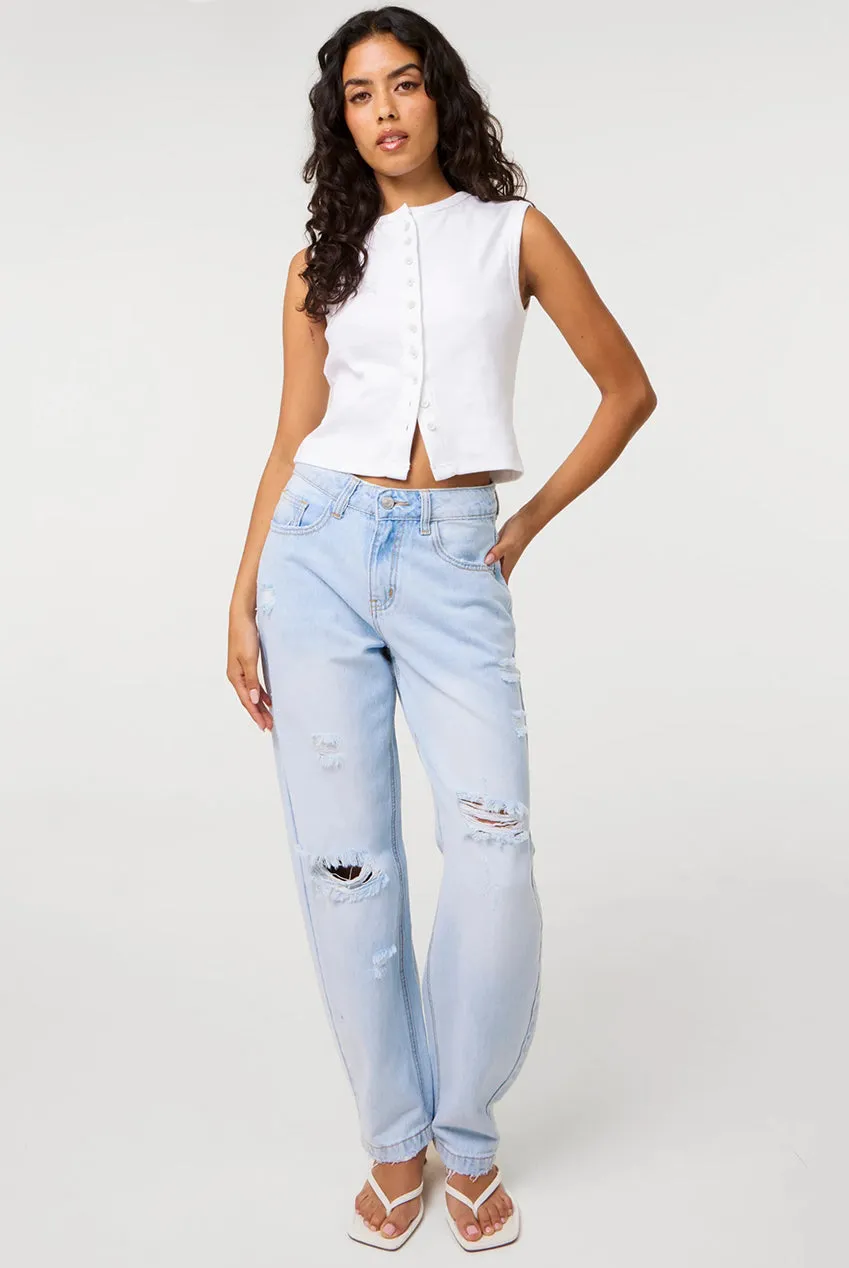 Pink Vanilla Ripped jeans barrel denim chiaro strappati