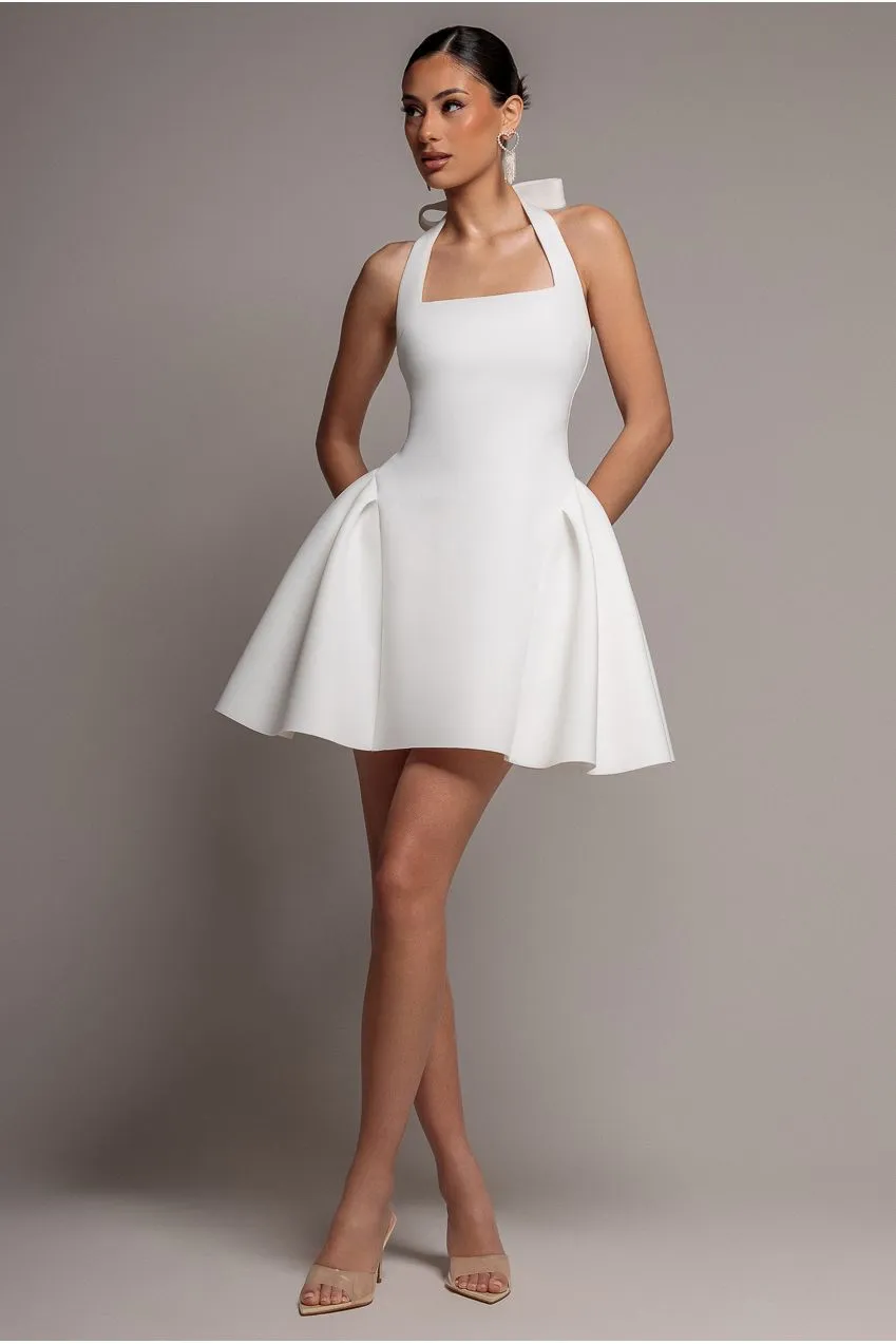 Goddiva DR5134 abito mini corsetto scuba bianco halter