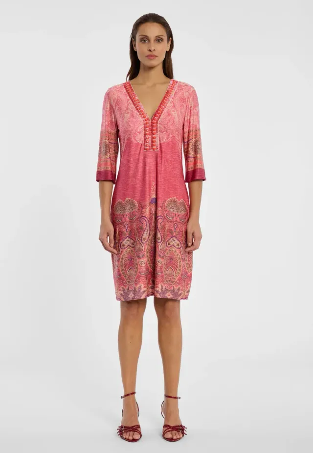 Ana Alcazar Dheen abito tunica rosa paisley scollo V