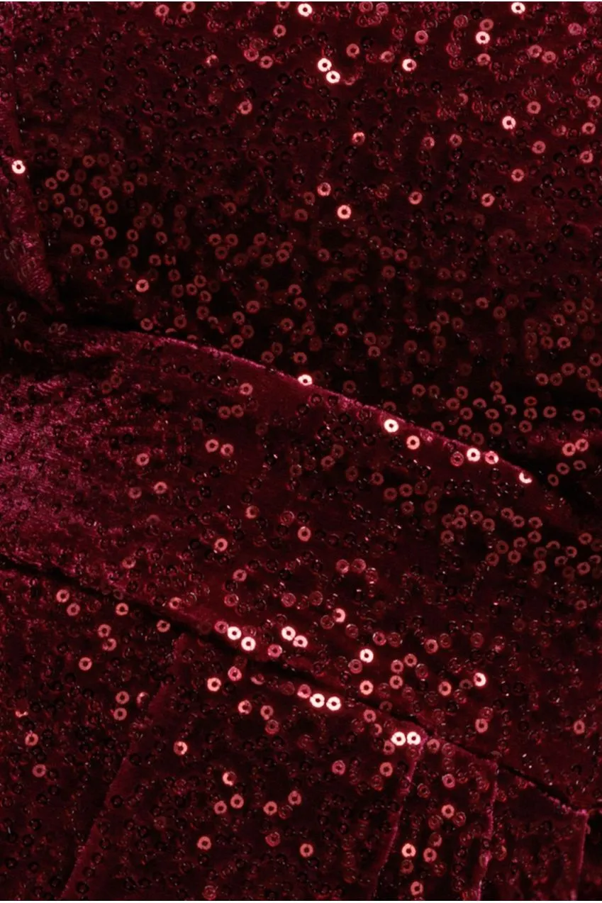 Goddiva Sequin Velvet Corset tuta bordeaux paillettes