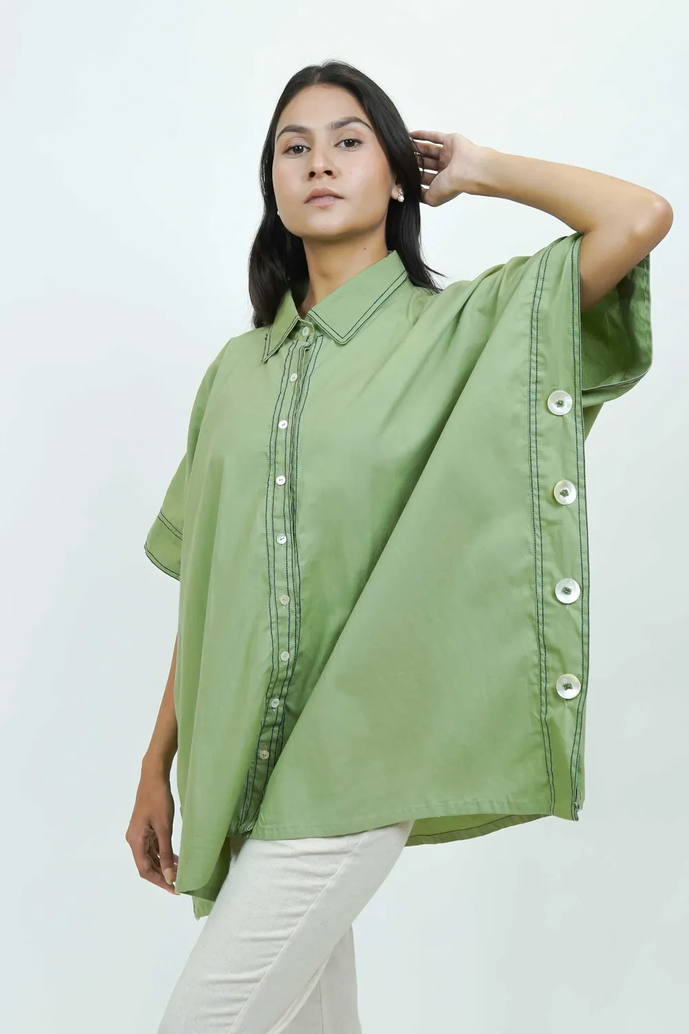 Our Dve S0017 camicia verde cotone donna