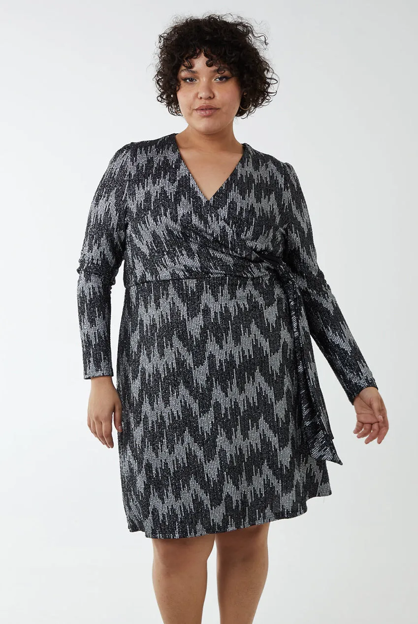 Blue Vanilla Curve abito skater argento maniche lunghe