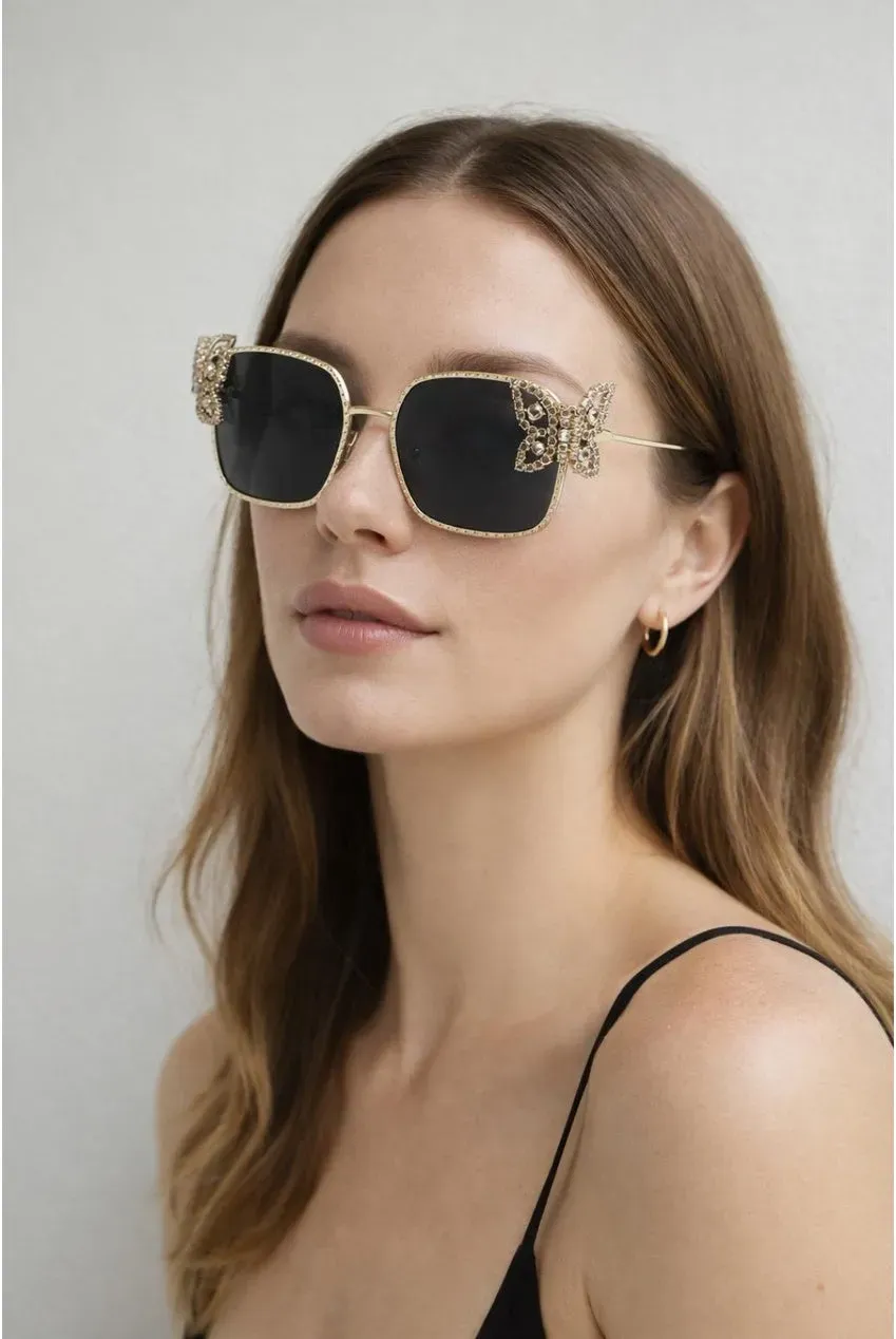 SVNX Occhiali da Sole Neri Quadrati Oversize Strass