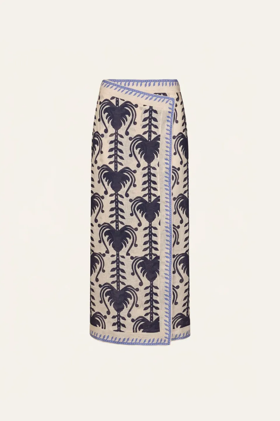Johanna Ortiz Deep Blue Sea gonna lino avvolgente midi