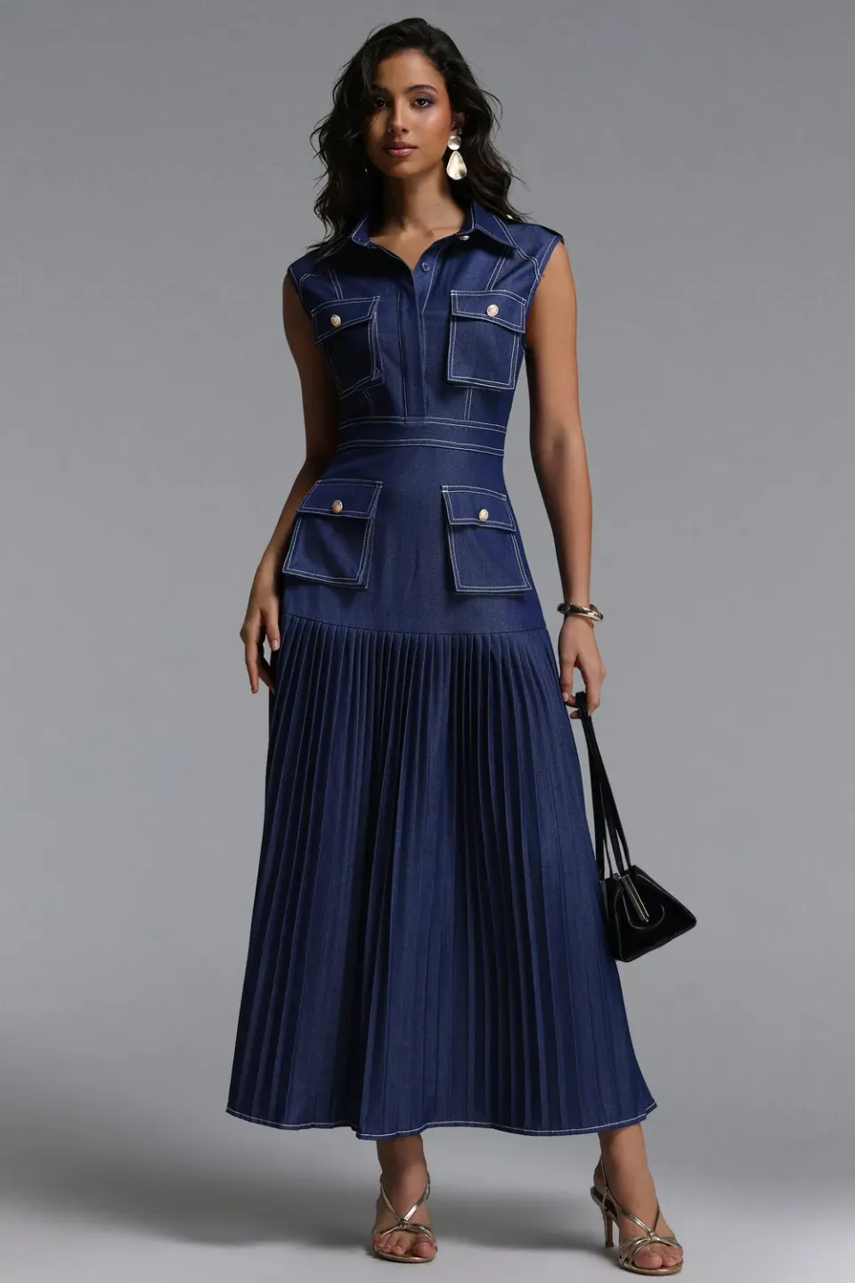 Bella Barnett Jouy Tailored abito maxi denim blu