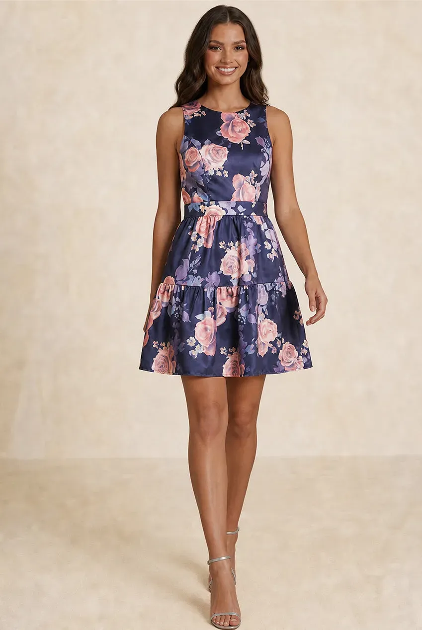 Chi Chi London Tiered Skirt abito mini blu satin