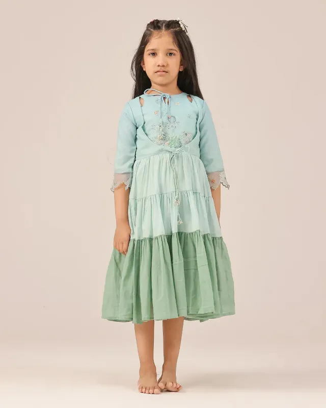 Our Dve Sea Salt abito bambina verde acqua pizzo