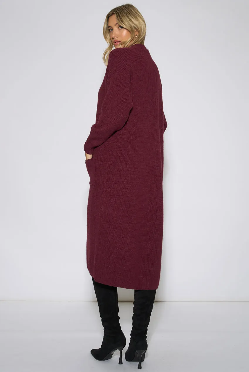 Gini London cardigan lungo berry maglia senza chiusura