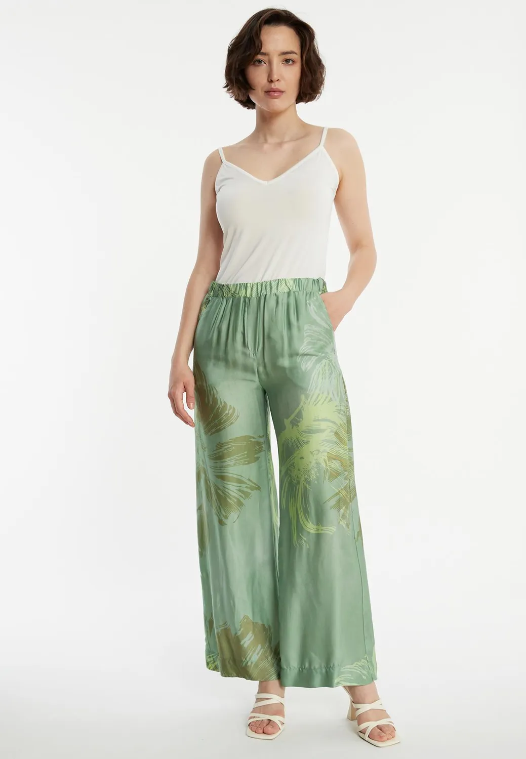Ana Alcazar Zegina pantaloni larghi satin verde