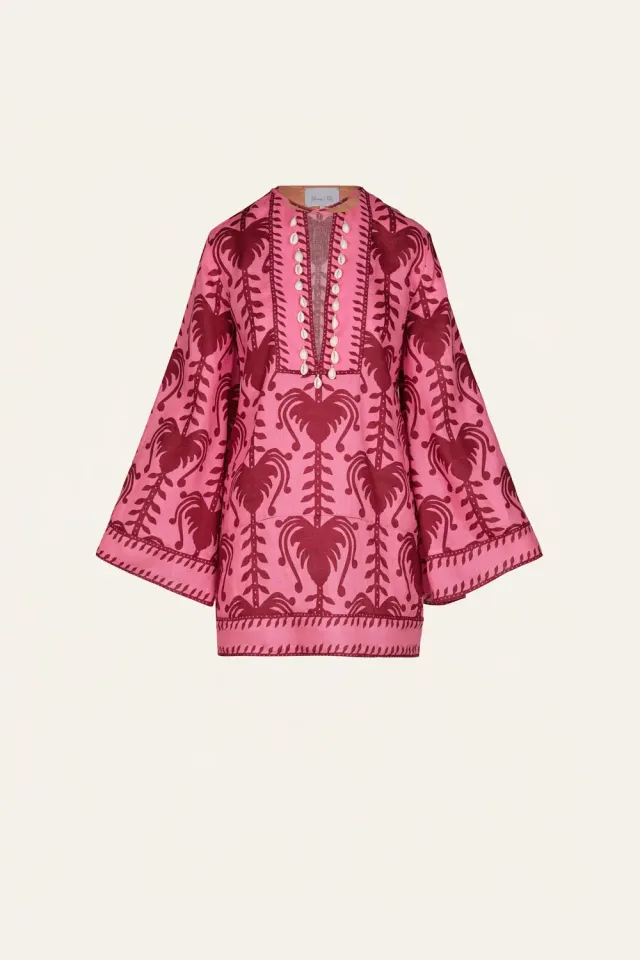 Johanna Ortiz Wild Savannah vestito lino rosa corto