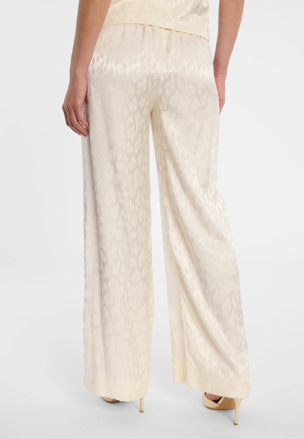 Ana Alcazar Dogla pantaloni satin bianchi animalier