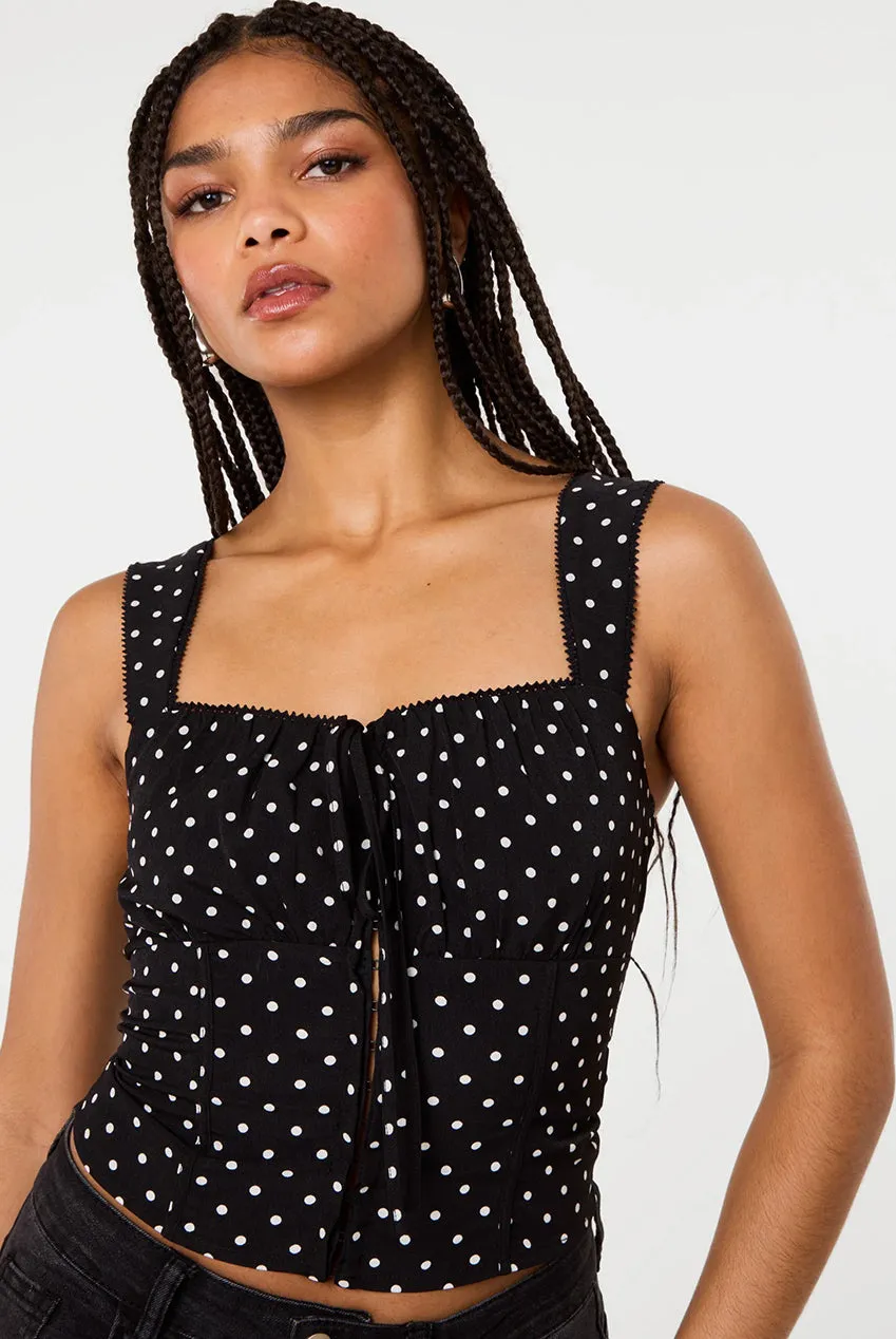 Pink Vanilla Polka Dot Hook And Eye crop top pois nero