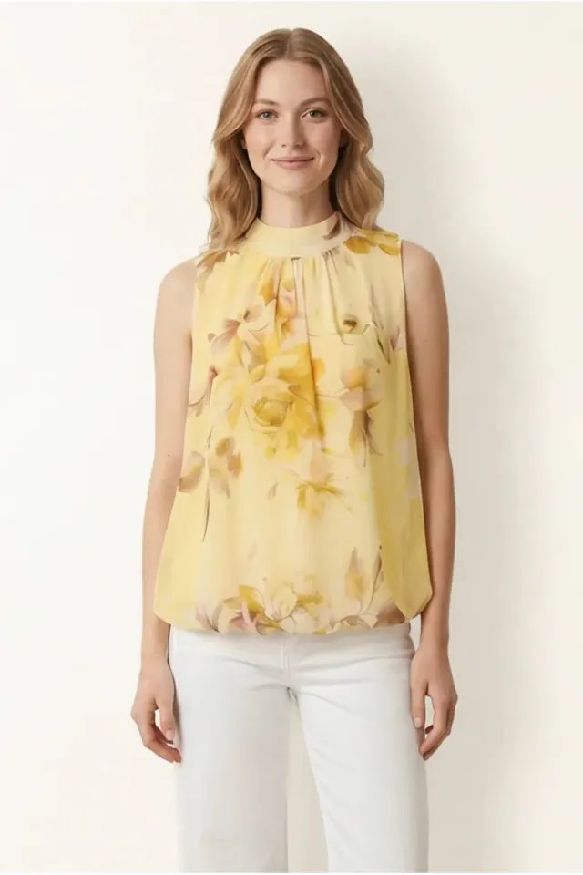 Blue Vanilla High Neck Puffball blusa limone smanicata