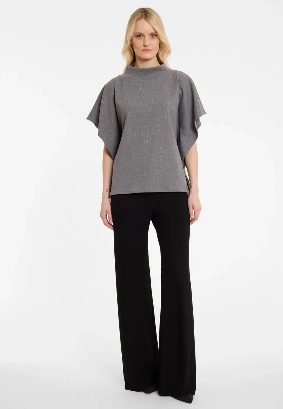 Ana Alcazar Antesa top grigio lurex gessato