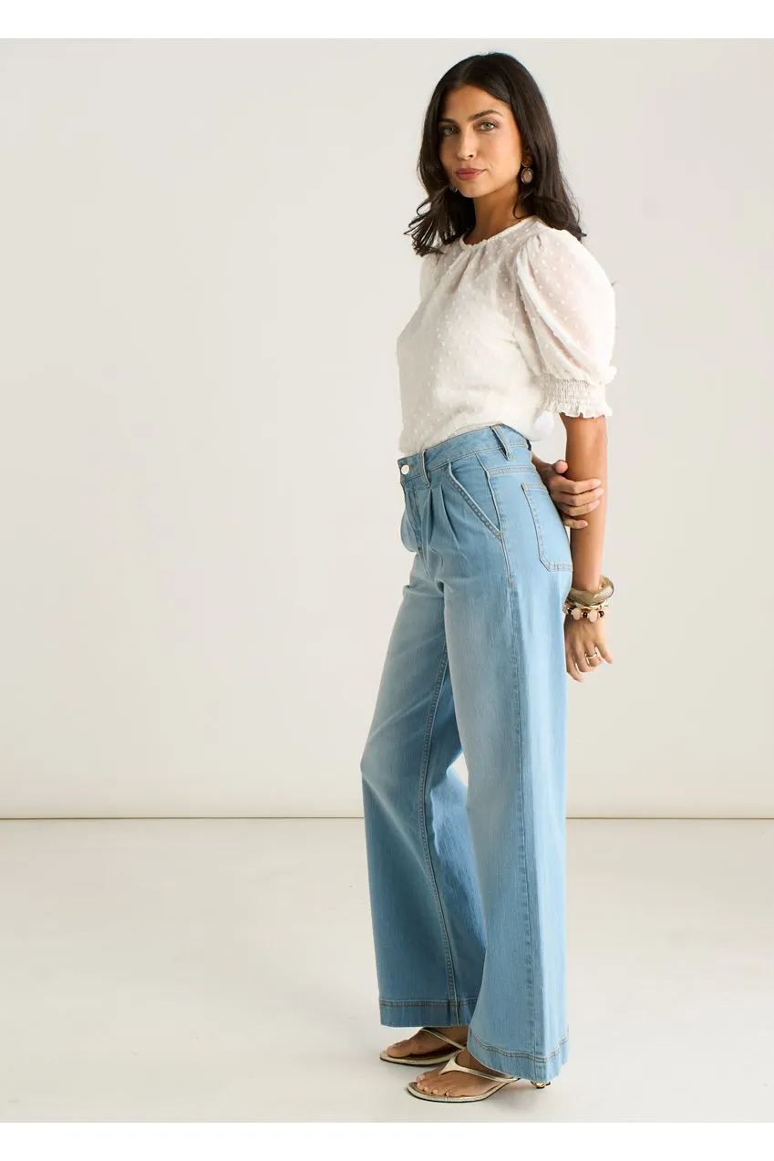 Gini London Pleat Wide Leg jeans azzurro chiaro gamba larga