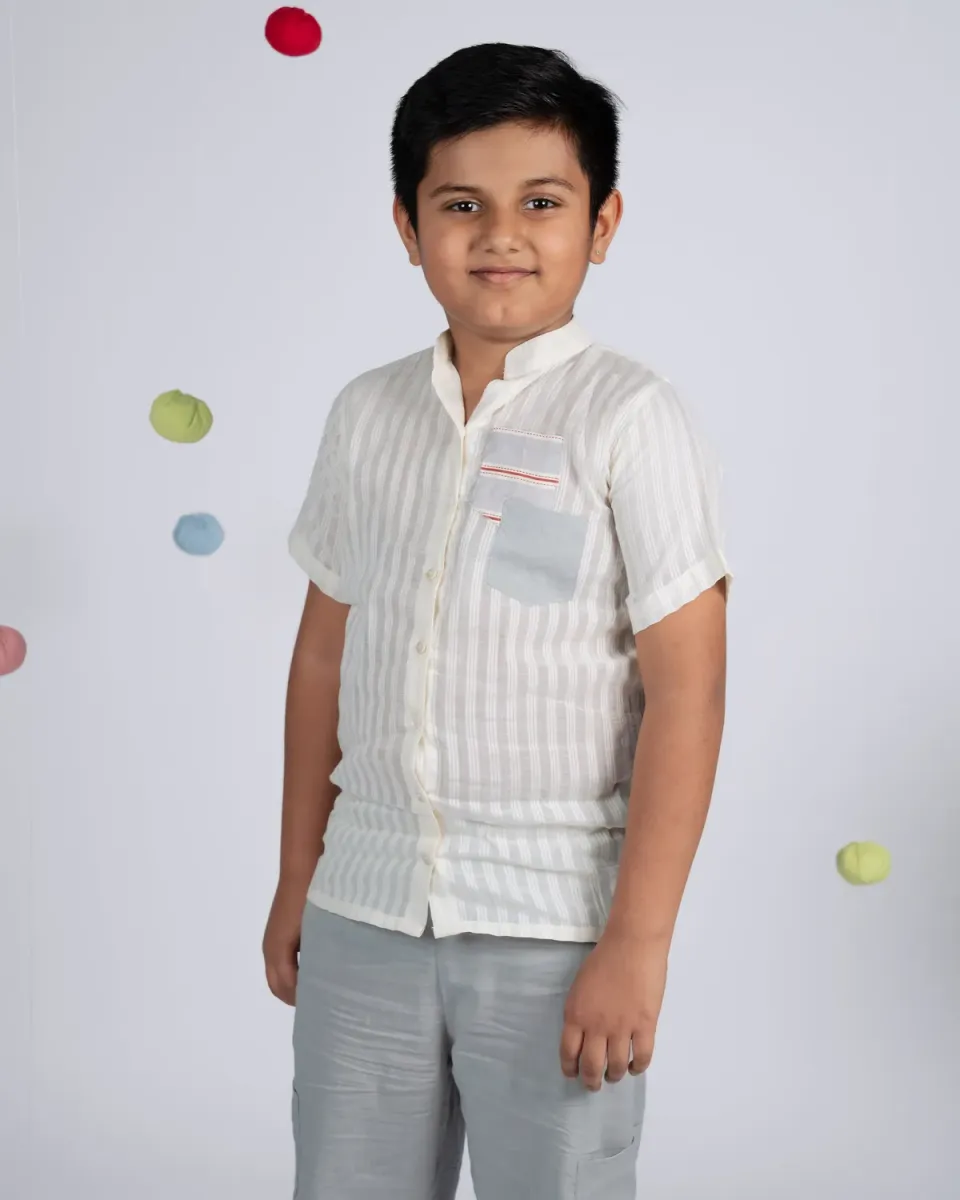 Our Dve Tiny Trend camicia bambino beige cotone righe