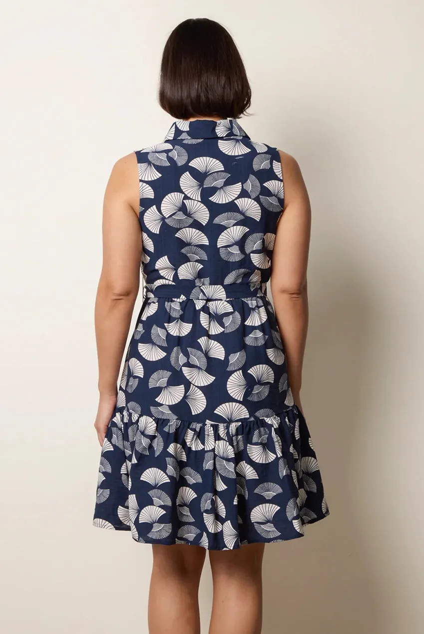 Blue Vanilla abito camicia mini navy fantasia con cintura