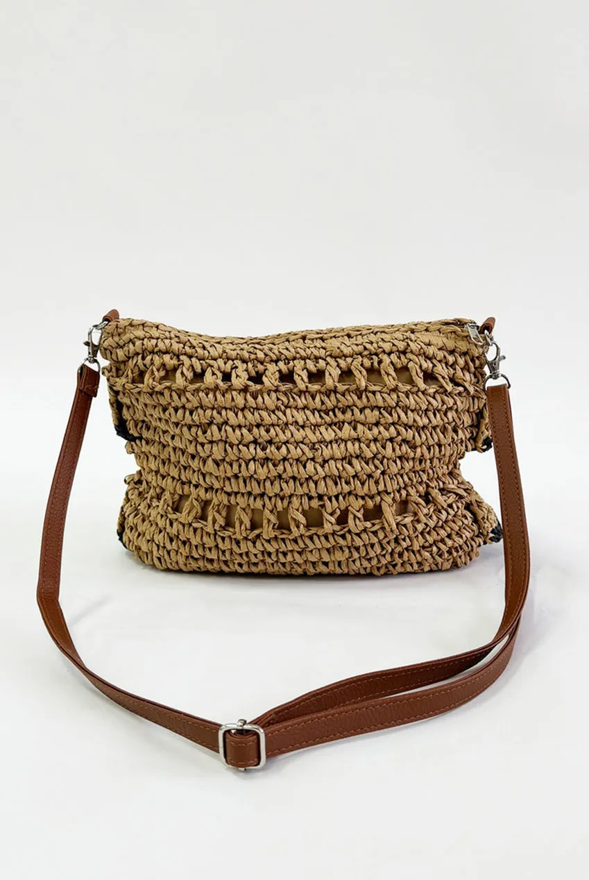 SVNX Straw Frill borsa a spalla paglia marrone