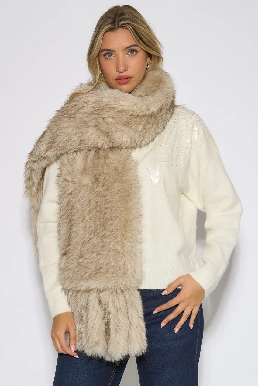 Gini London Sciarpa Pelliccia con Nappe Bianca Taglia Unica calda